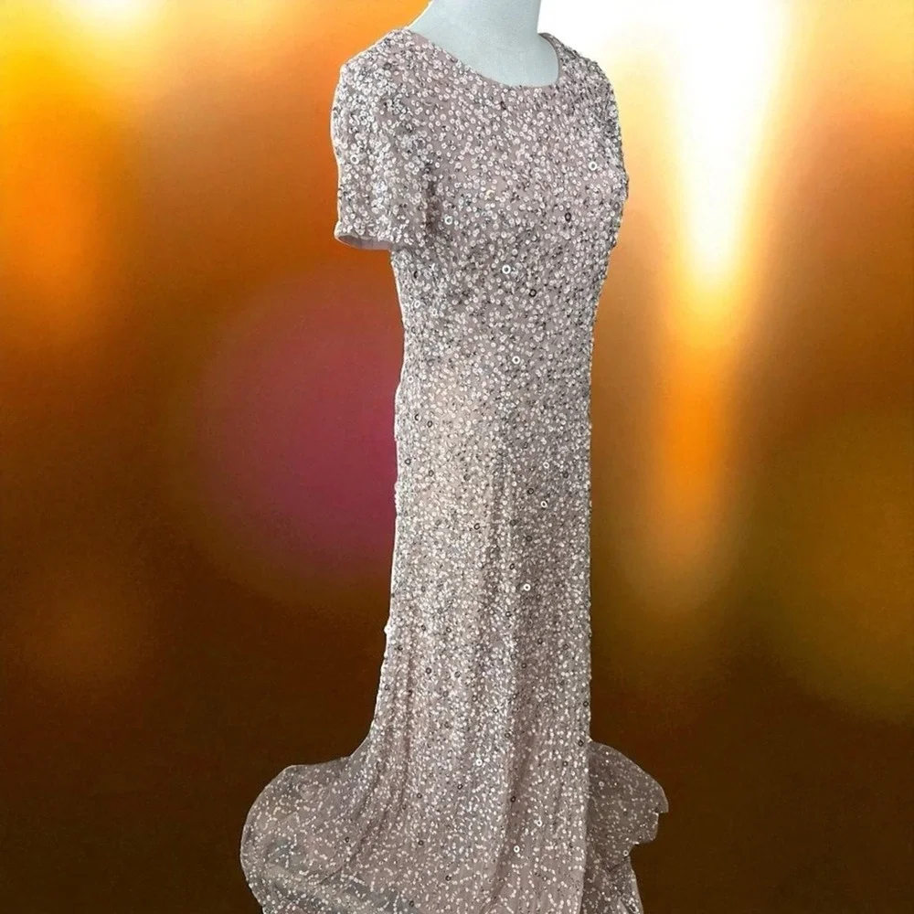 Adrianna Papell Sequin Gown 10 Blush NWT Scoop Back‎ Beaded Evening Dress